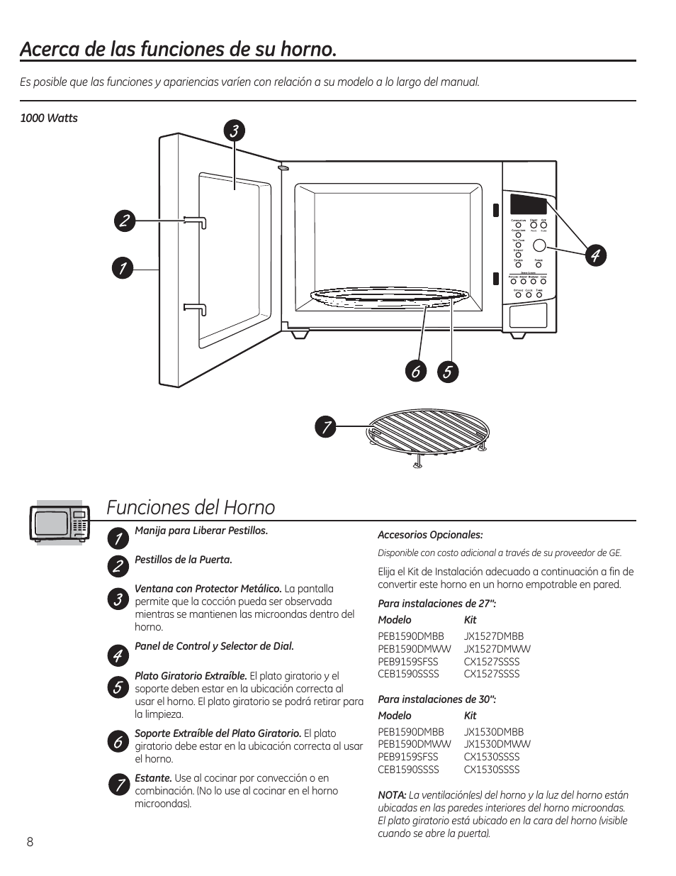 Acerca de las funciones de su horno, Funciones del horno | GE CEB1590SSSS User Manual | Page 40 / 64