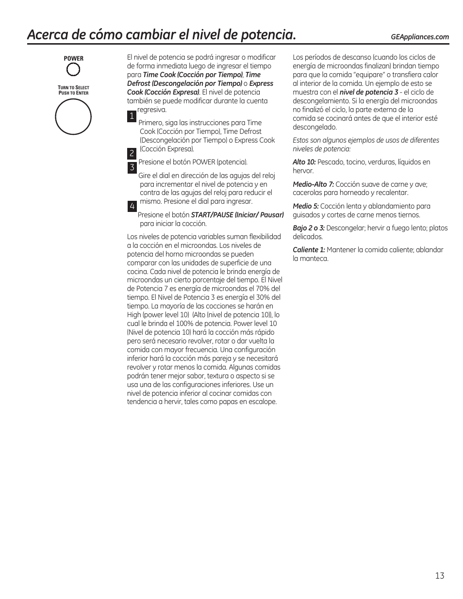 Acerca de cómo cambiar el nivel de potencia | GE CEB1590SSSS User Manual | Page 45 / 64