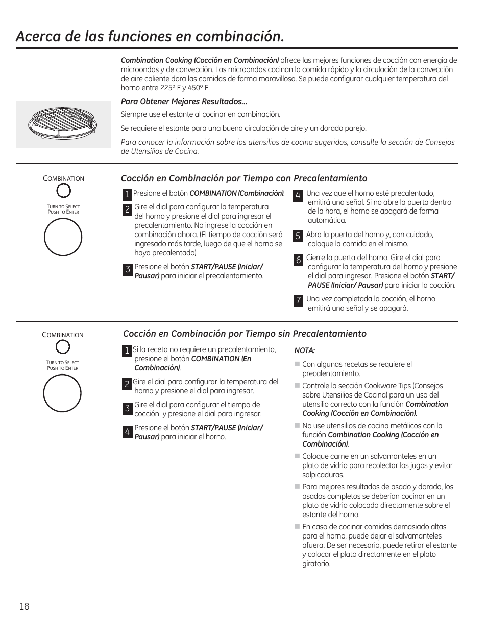 Acerca de las funciones en combinación | GE CEB1590SSSS User Manual | Page 50 / 64