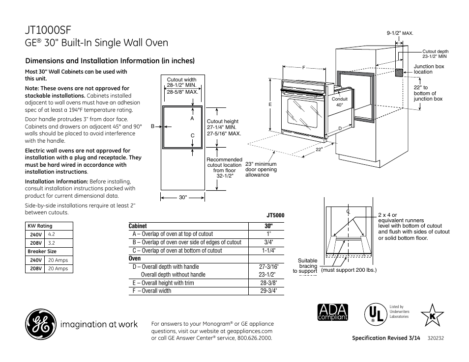 GE JT1000DFBB User Manual | 3 pages