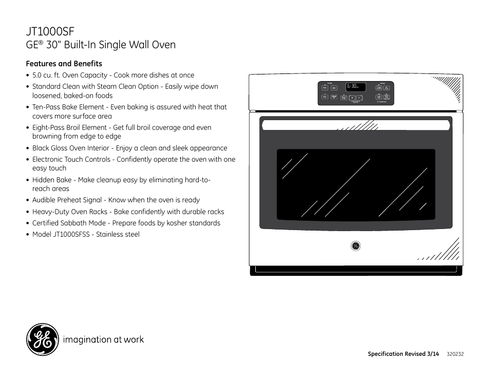 Jt1000sfss, Jt1000sf, 30" built-in single wall oven | GE JT1000DFBB User Manual | Page 3 / 3