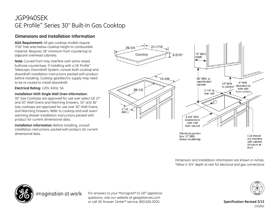 GE JGP940SEKSS User Manual | 2 pages