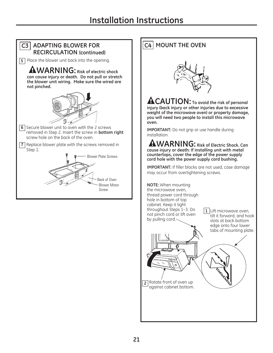 Qvwdoodwlrq,qvwuxfwlrqv | GE CSA1201RSS User Manual | Page 21 / 48