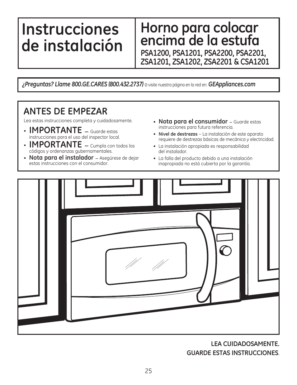 40650-1_lores sp, Qvwuxfflrqhv ghlqvwdodflyq, Ruqrsdudfrorfdu hqflpdghodhvwxid | GE CSA1201RSS User Manual | Page 25 / 48