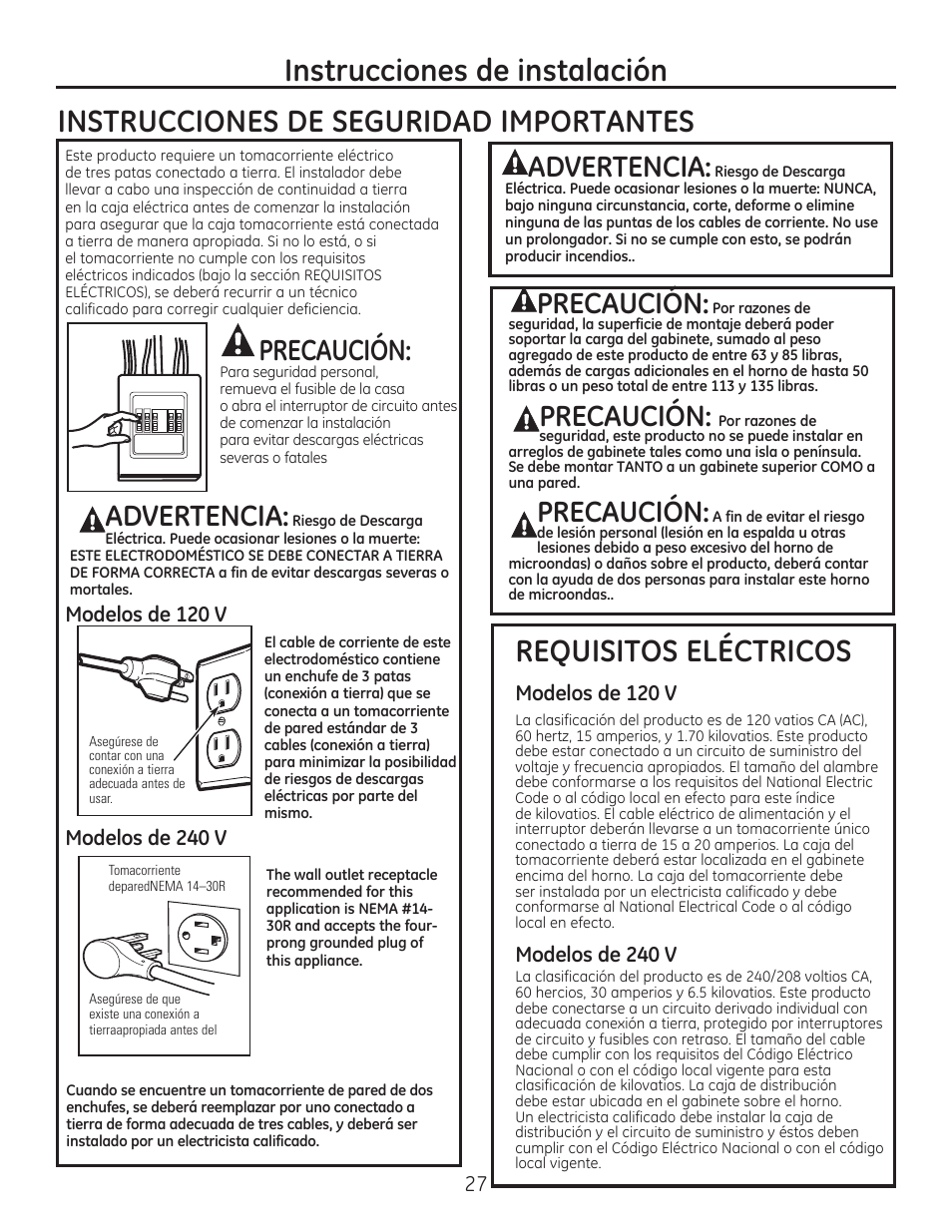 Qvwuxfflrqhvghlqvwdodflyq, 35(&$8&,ï1, 0rghorvgh9 | 0rghorvgh9 | GE CSA1201RSS User Manual | Page 27 / 48