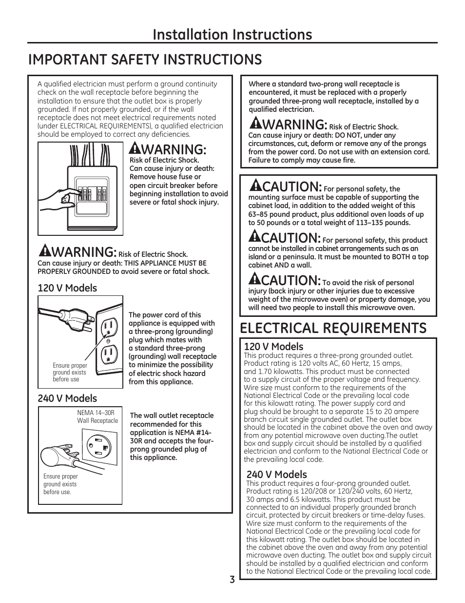 90rghov | GE CSA1201RSS User Manual | Page 3 / 48