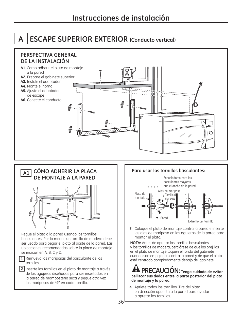 Qvwuxfflrqhvghlqvwdodflyq, 35(&$8&,ï1, Rqgxfwryhuwlfdo | GE CSA1201RSS User Manual | Page 36 / 48