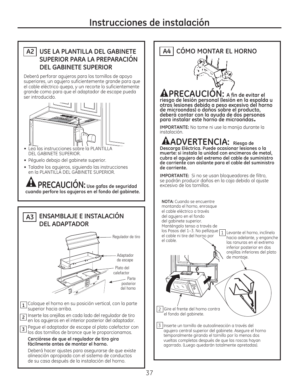 Qvwuxfflrqhvghlqvwdodflyq, 35(&$8&,ï1 | GE CSA1201RSS User Manual | Page 37 / 48