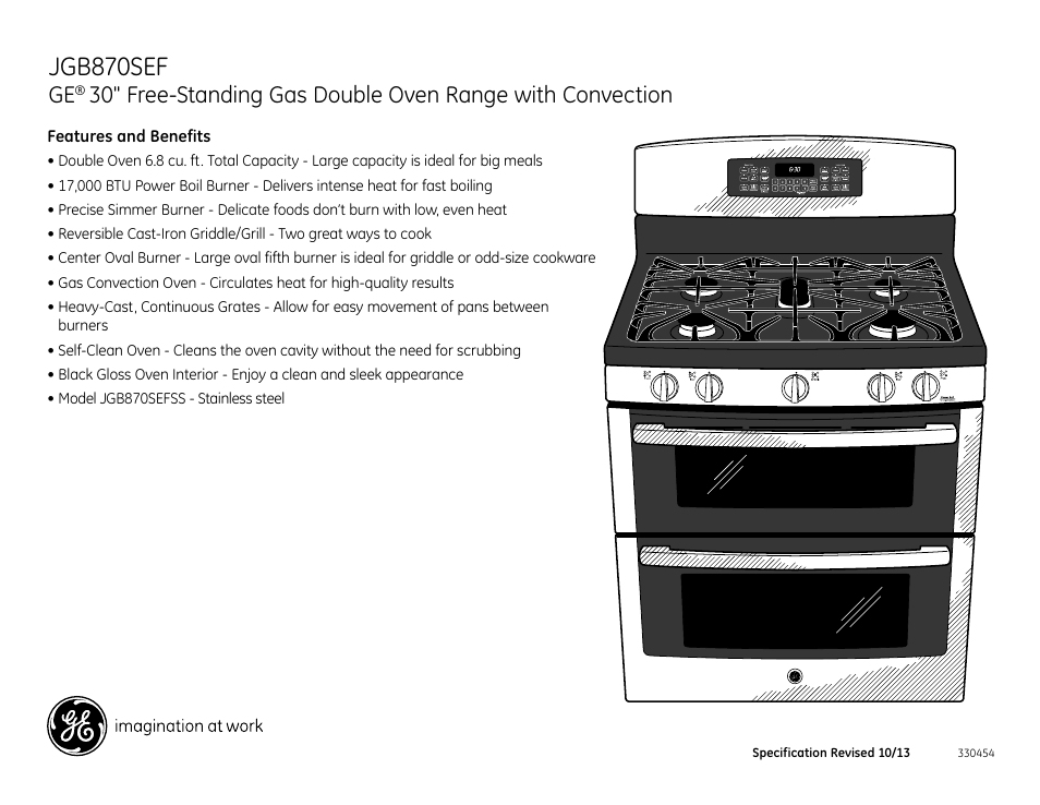 Features and benefits, Jgb870sef | GE JGB870SEFSS User Manual | Page 2 / 2