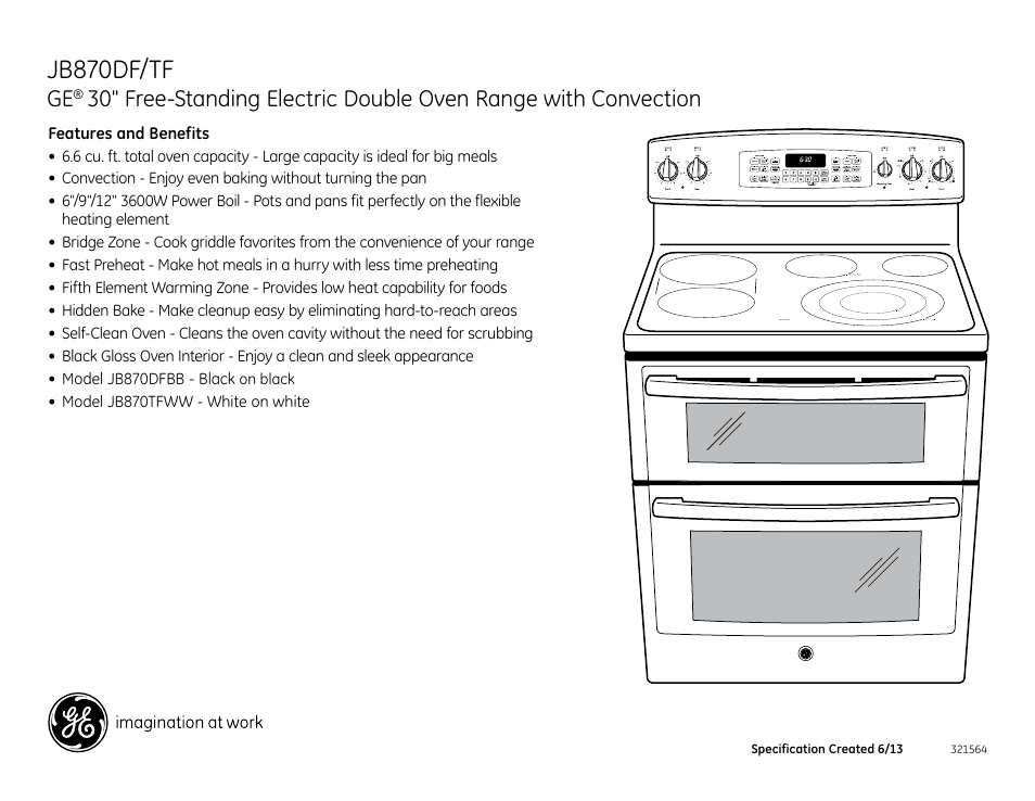 Features and benefits | GE JB870DFBB User Manual | Page 2 / 2