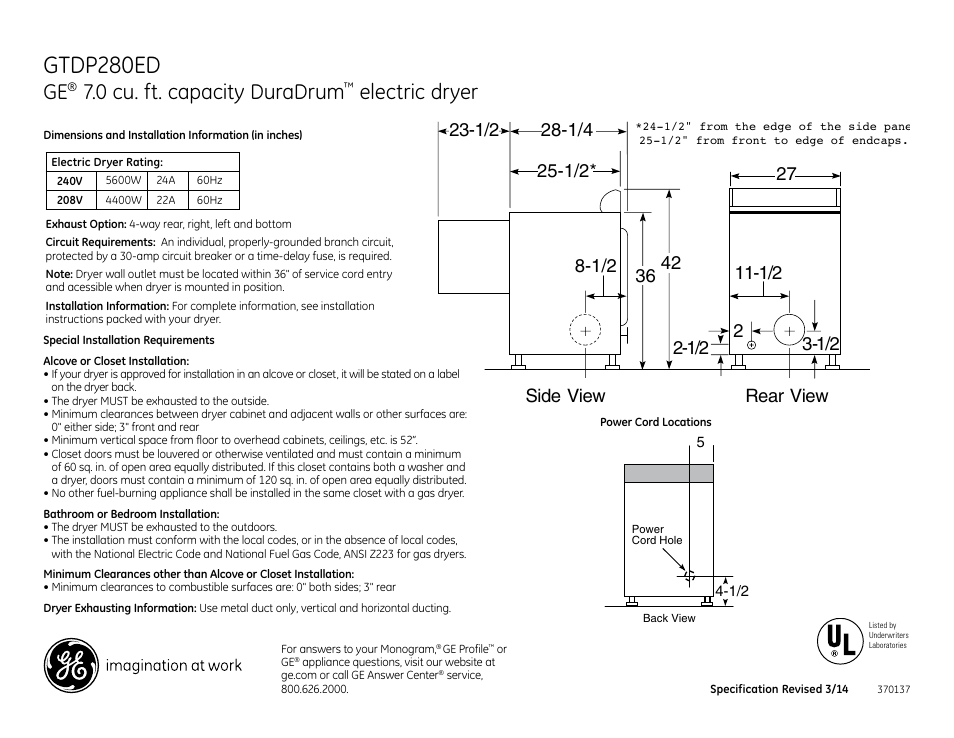 GE GTDP280EDWW User Manual | 3 pages