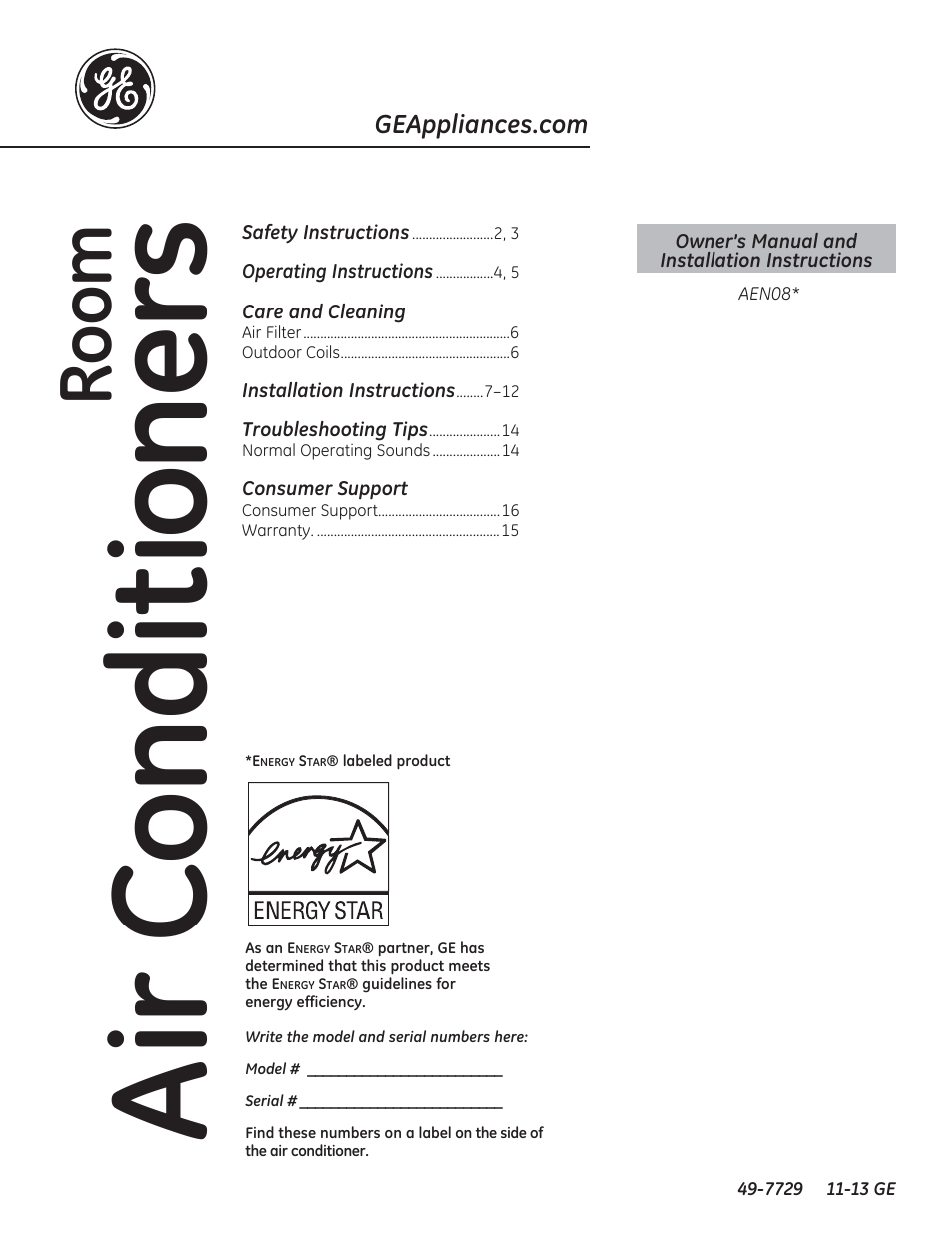 GE AEN08LQ User Manual | 32 pages