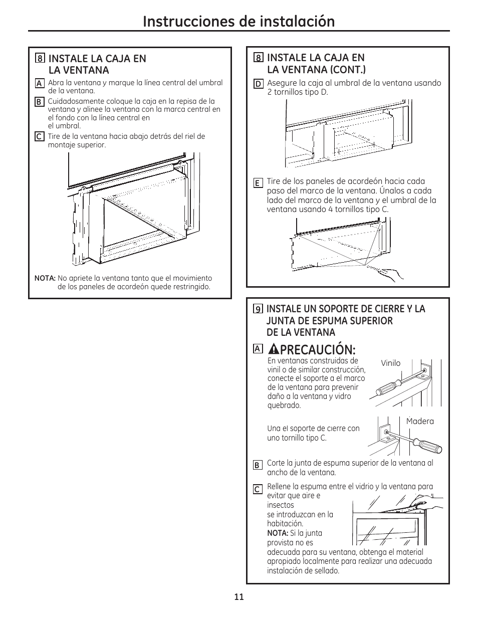Instrucciones de instalación, Precaución | GE AEN08LQ User Manual | Page 27 / 32