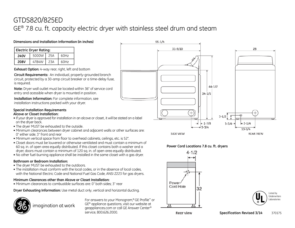 GE GTDS820EDWS User Manual | 3 pages