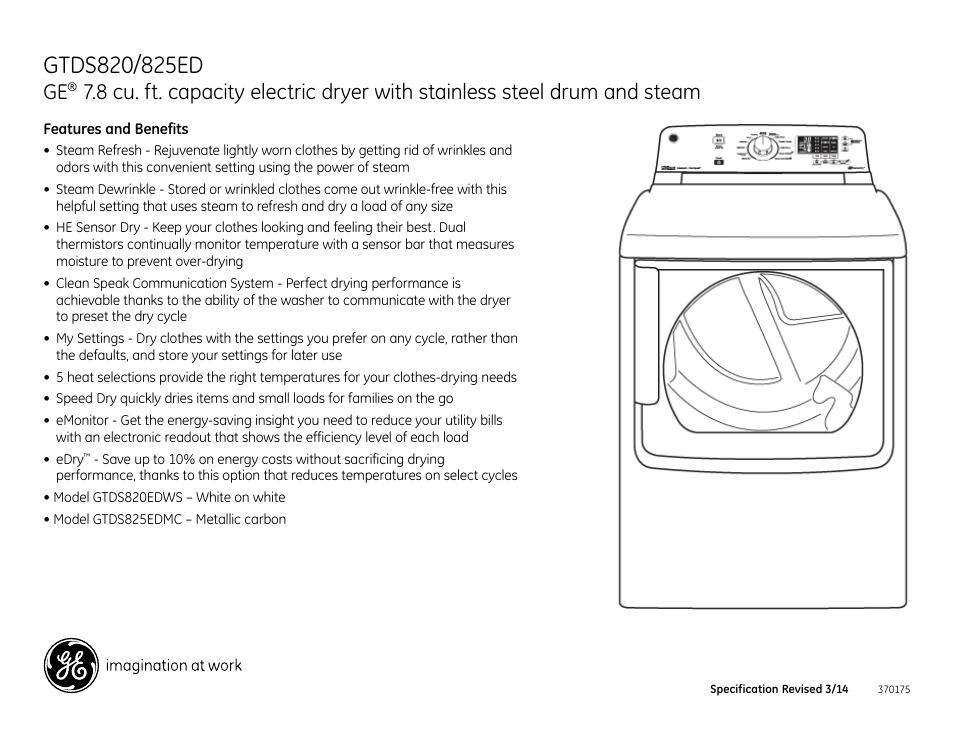 GE GTDS820EDWS User Manual | Page 3 / 3