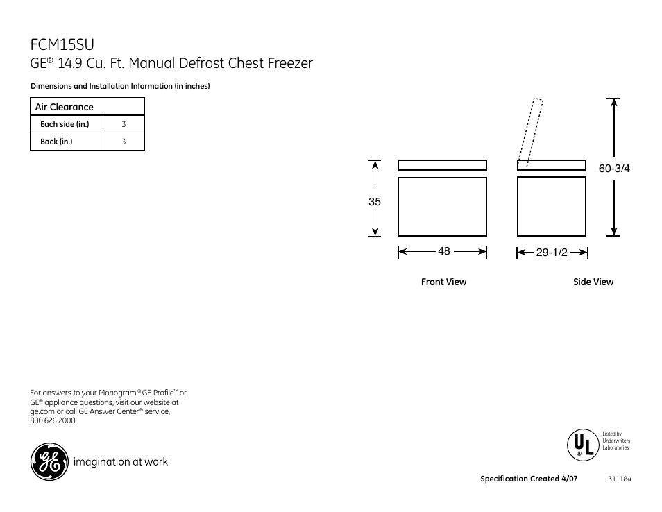 GE FCM15SUWW User Manual | 2 pages