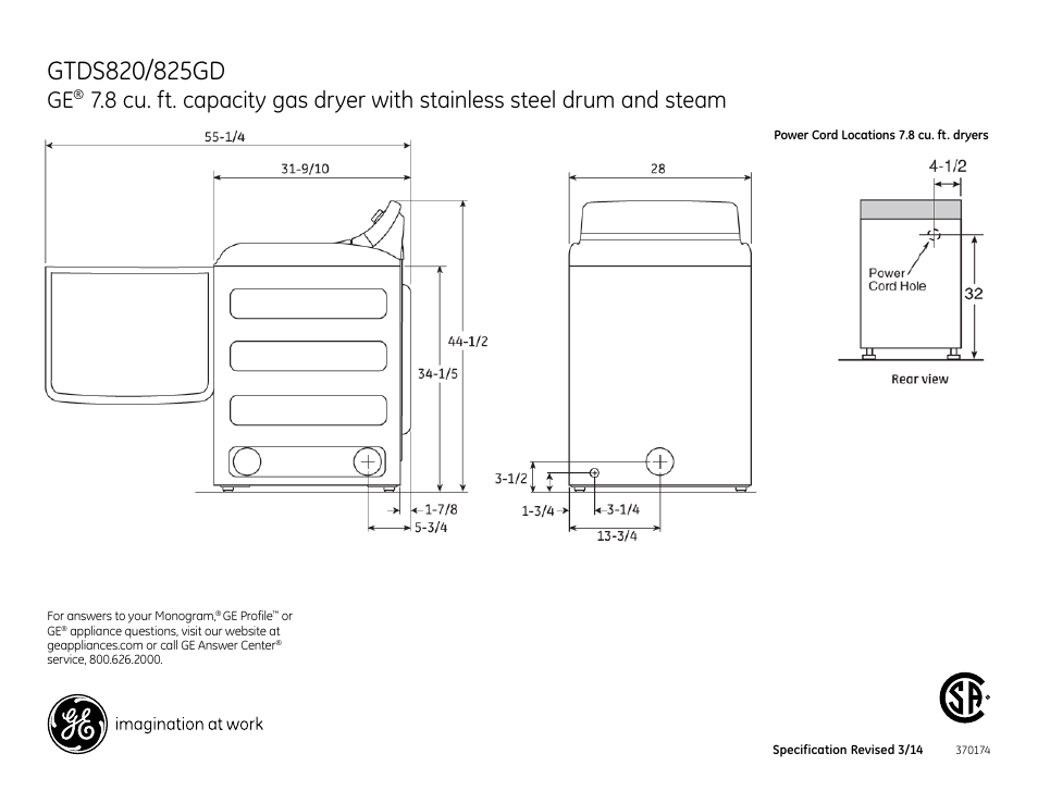 GE GTDS825GDMC User Manual | Page 2 / 4