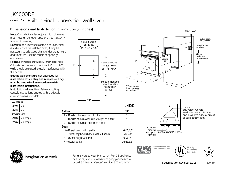 GE JK5000DFWW User Manual | 3 pages