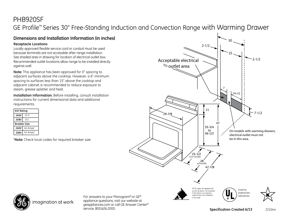 GE PHB920SFSS User Manual | 2 pages