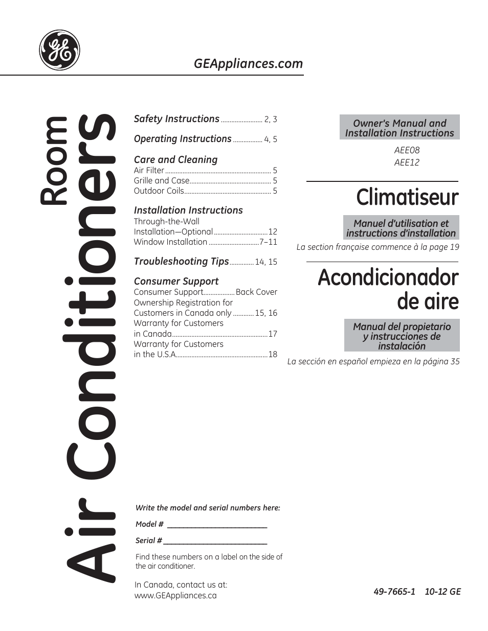 GE AEE08AR User Manual | 52 pages