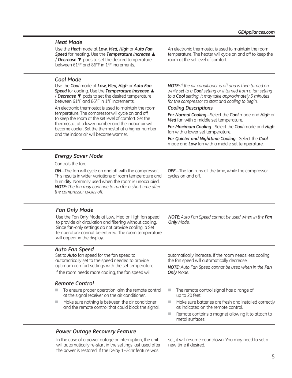 GE AEE08AR User Manual | Page 5 / 52