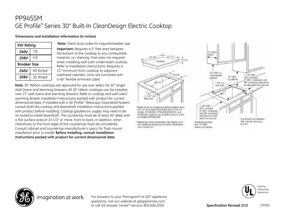 GE PP945SMSS User Manual | 2 pages