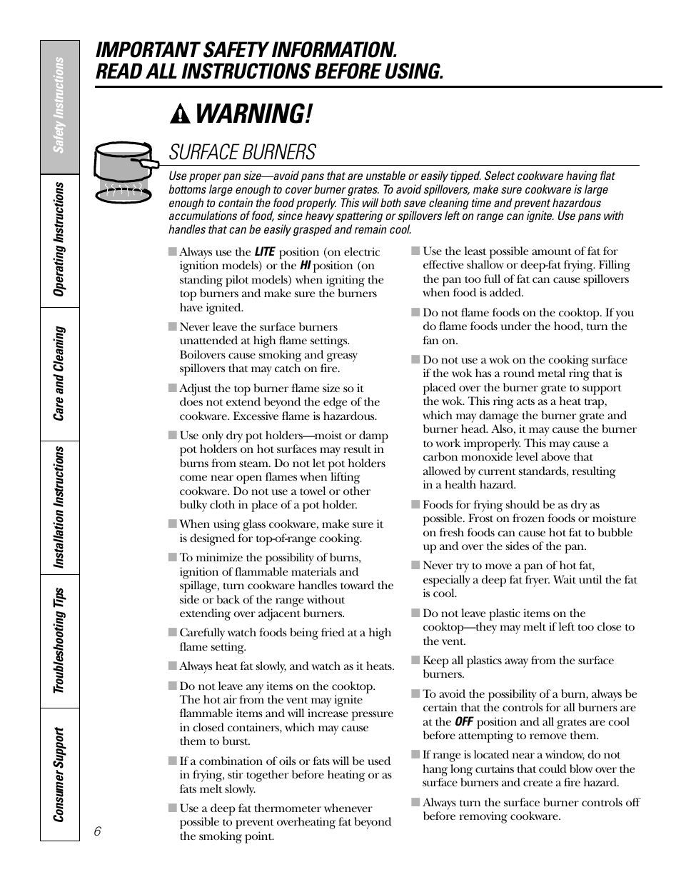 Warning | GE JGAS02SENSS User Manual | Page 6 / 36