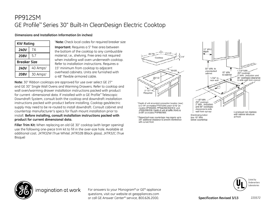 GE PP912SMSS User Manual | 2 pages