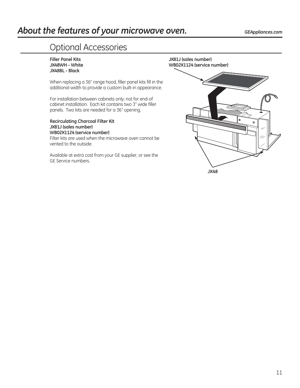 About the features of your microwave oven, Optional accessories | GE JVM6175RFSS User Manual | Page 11 / 60