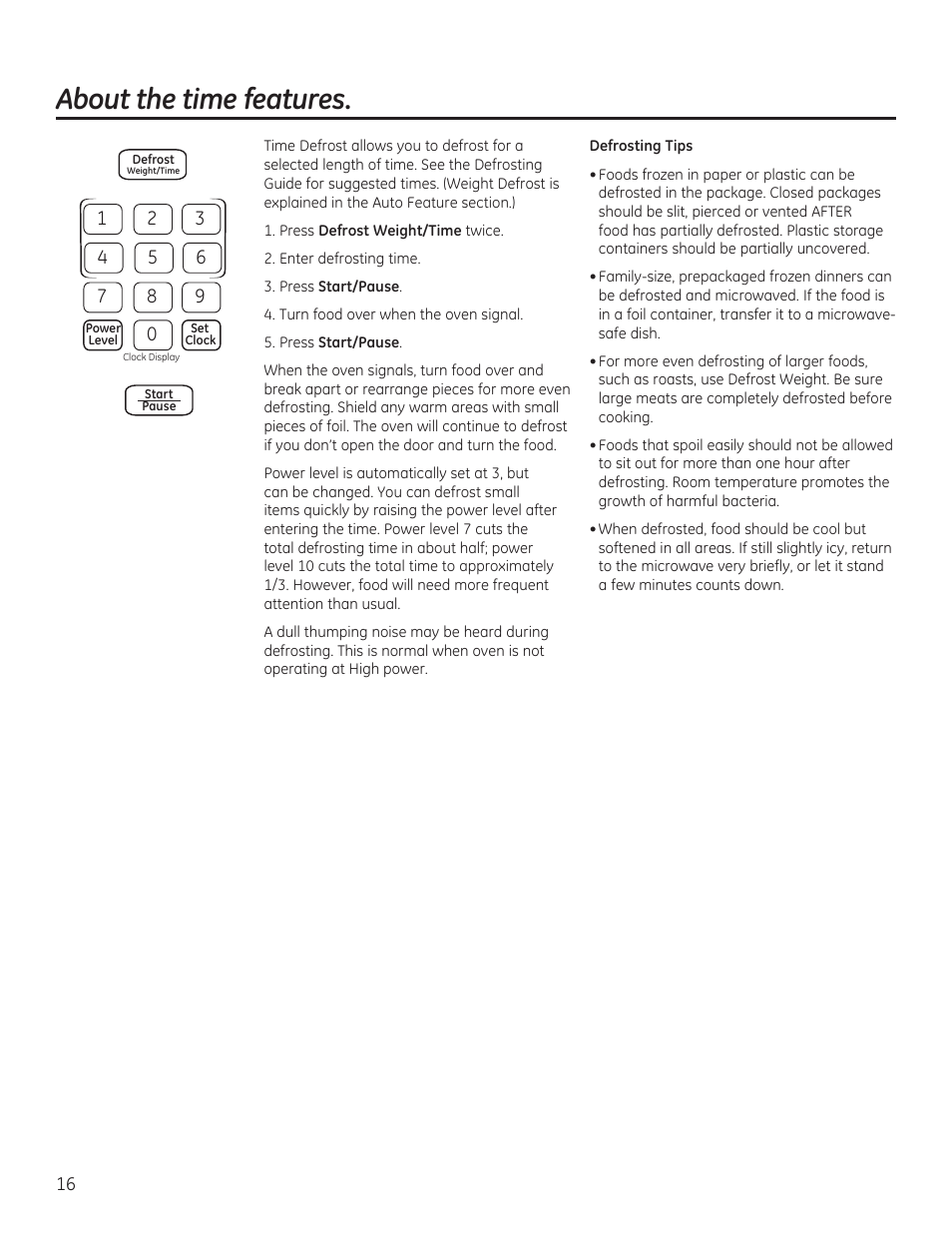 About the time features | GE JVM6175RFSS User Manual | Page 16 / 60