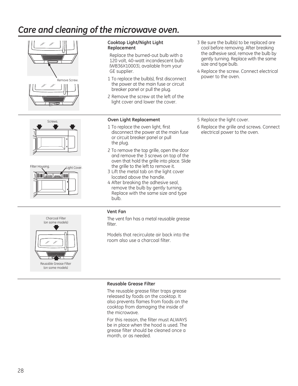 Care and cleaning of the microwave oven | GE JVM6175RFSS User Manual | Page 28 / 60