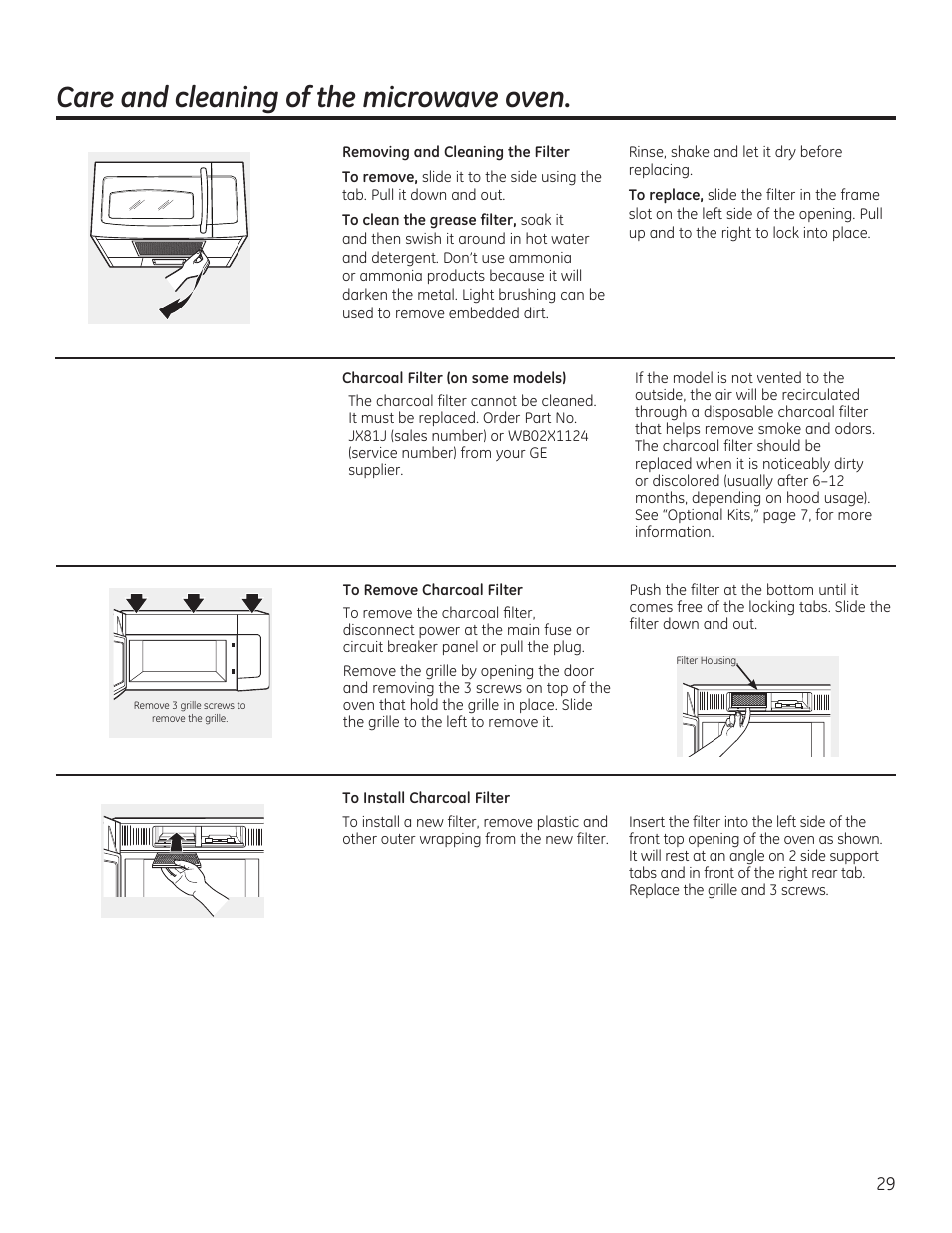 Care and cleaning of the microwave oven | GE JVM6175RFSS User Manual | Page 29 / 60