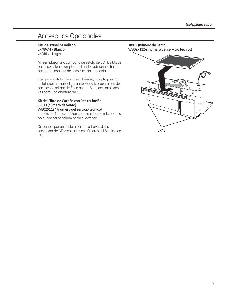 Accesorios opcionales | GE JVM6175RFSS User Manual | Page 39 / 60