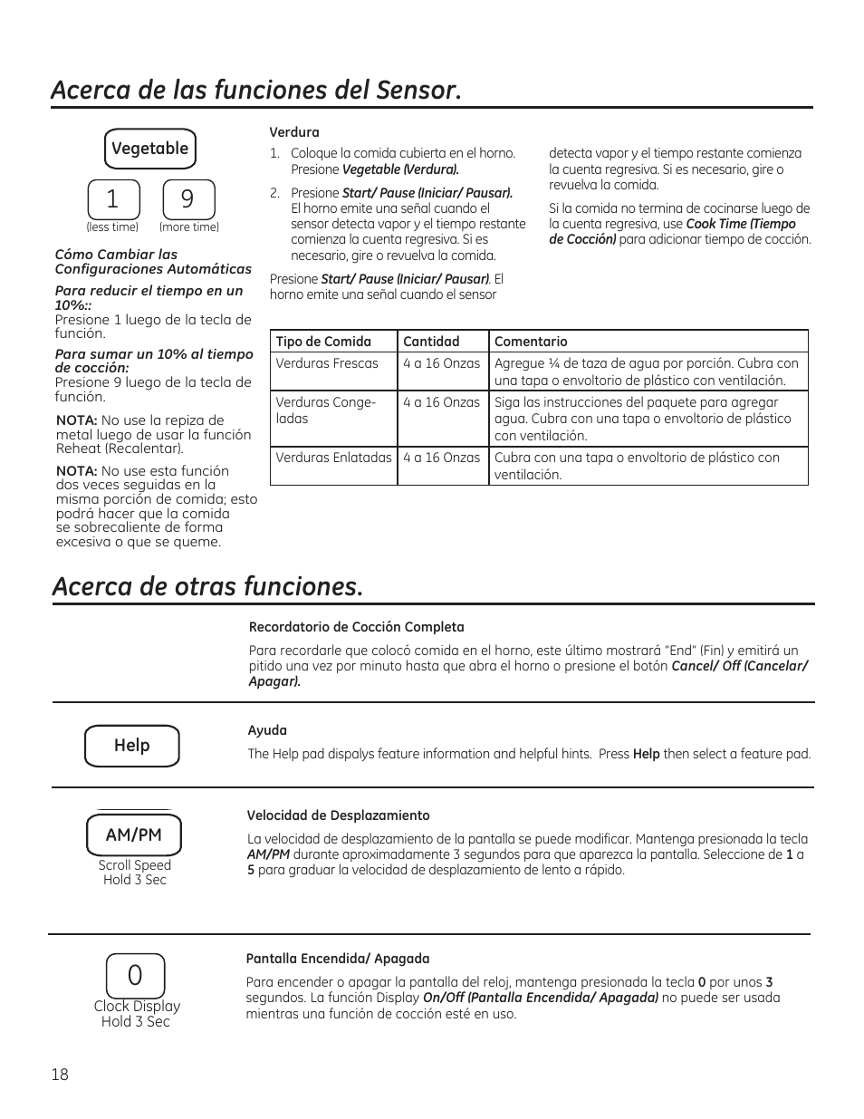 Acerca de las funciones del sensor, Acerca de otras funciones | GE JVM6175RFSS User Manual | Page 50 / 60