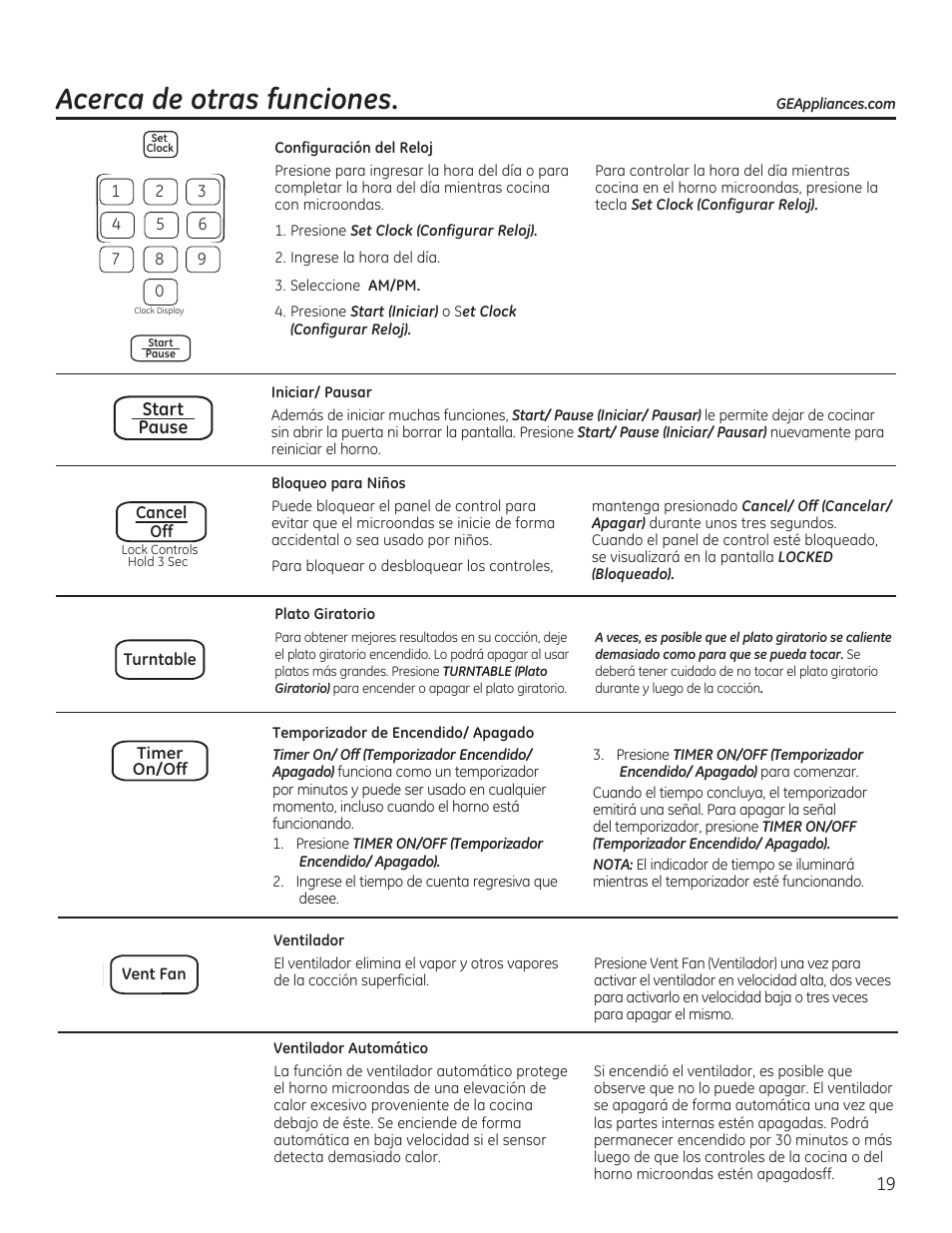 Acerca de otras funciones | GE JVM6175RFSS User Manual | Page 51 / 60