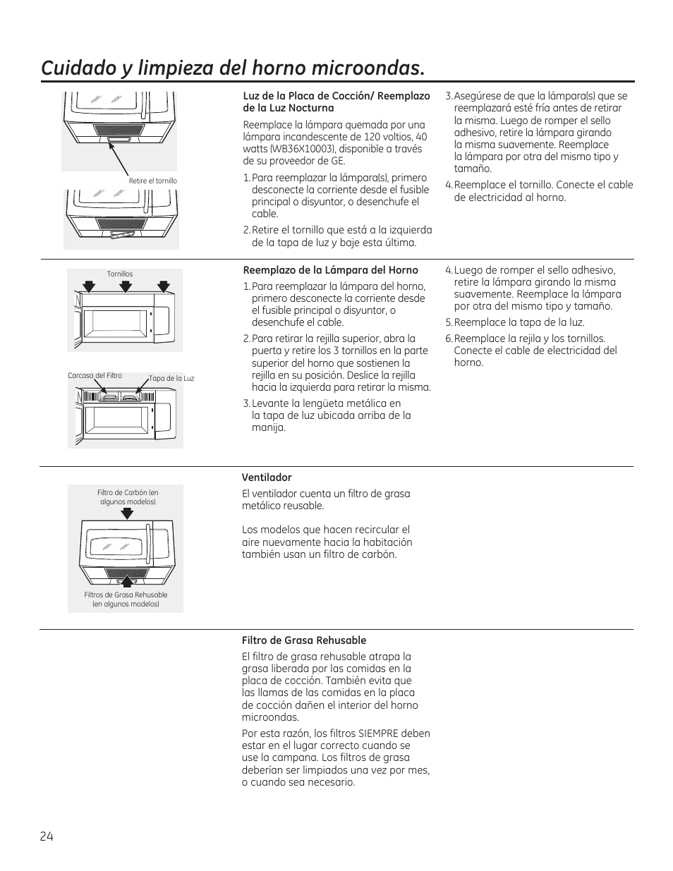 Cuidado y limpieza del horno microondas | GE JVM6175RFSS User Manual | Page 56 / 60