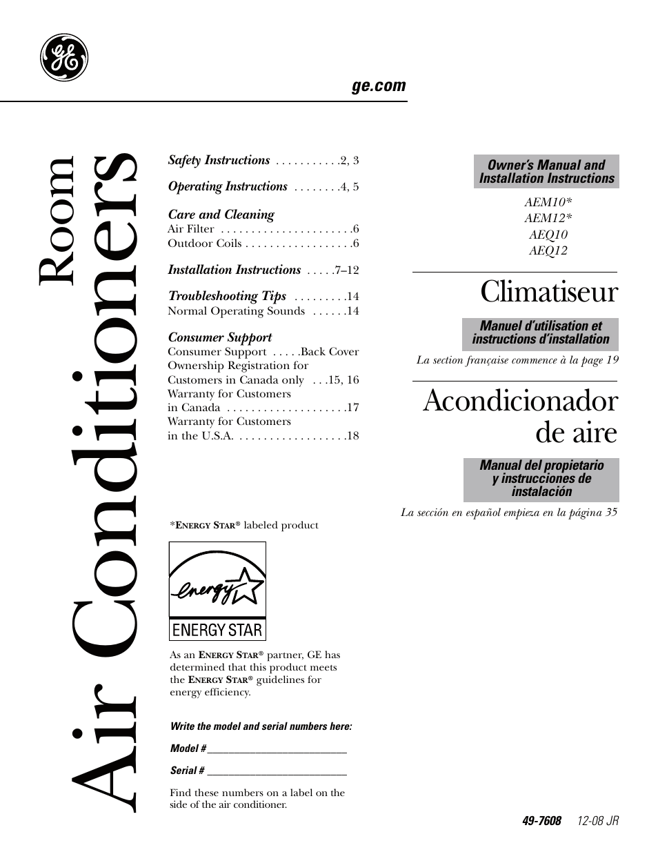 GE AEQ12AQ User Manual | 52 pages