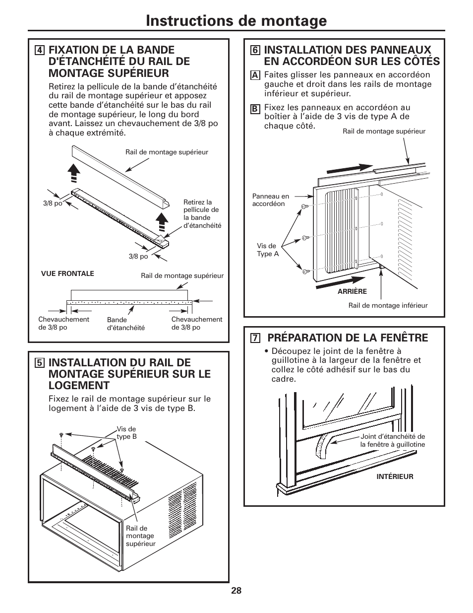Instructions de montage, Préparation de la fenêtre | GE AEQ12AQ User Manual | Page 28 / 52