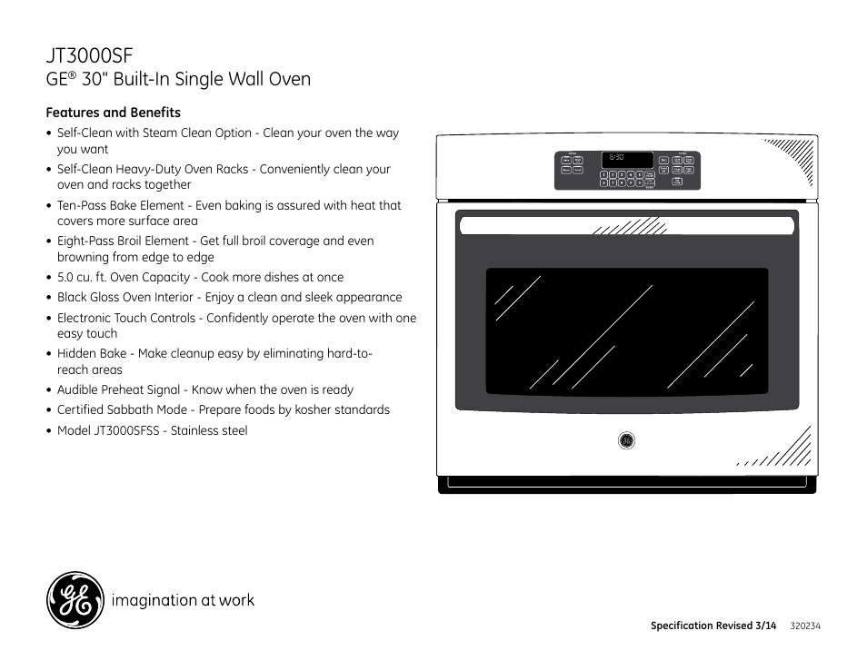 Jt3000sfss, Jt3000sf, 30" built-in single wall oven | GE JT3000SFSS User Manual | Page 3 / 3