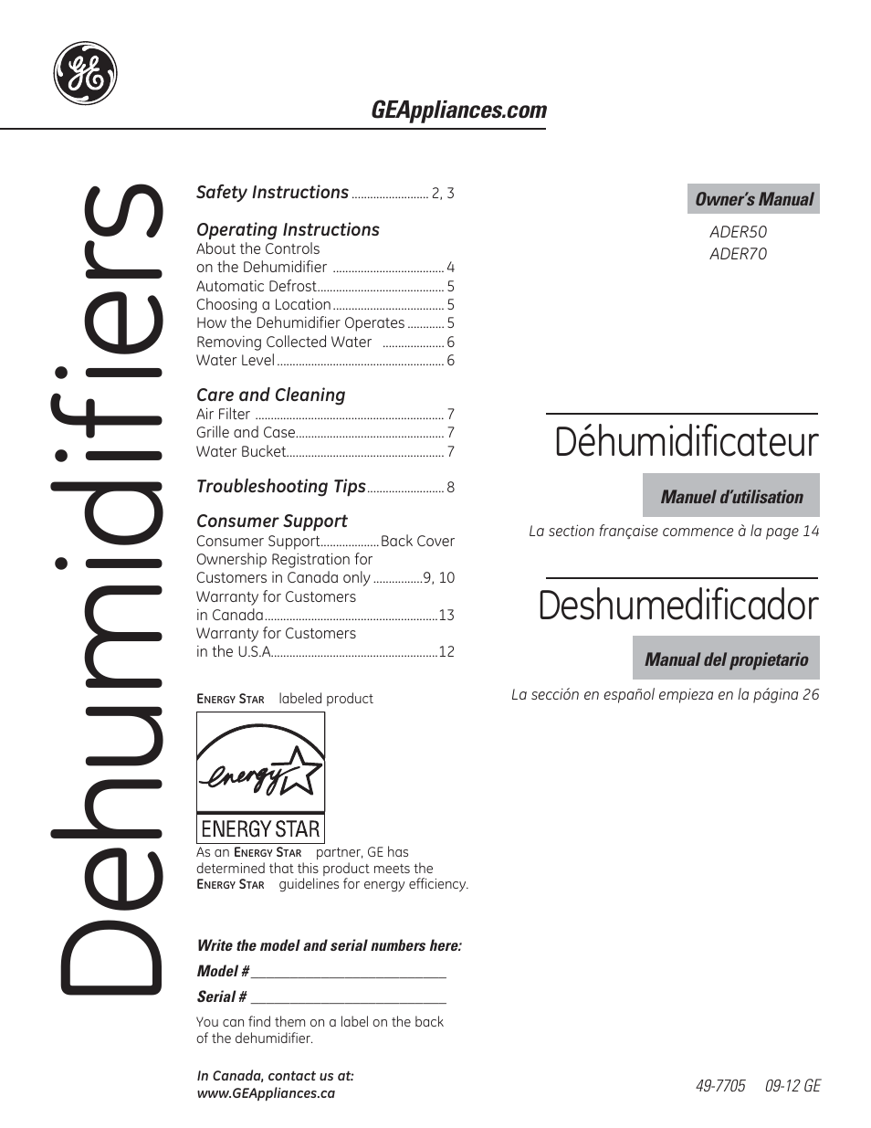 GE ADER50LQ User Manual | 36 pages
