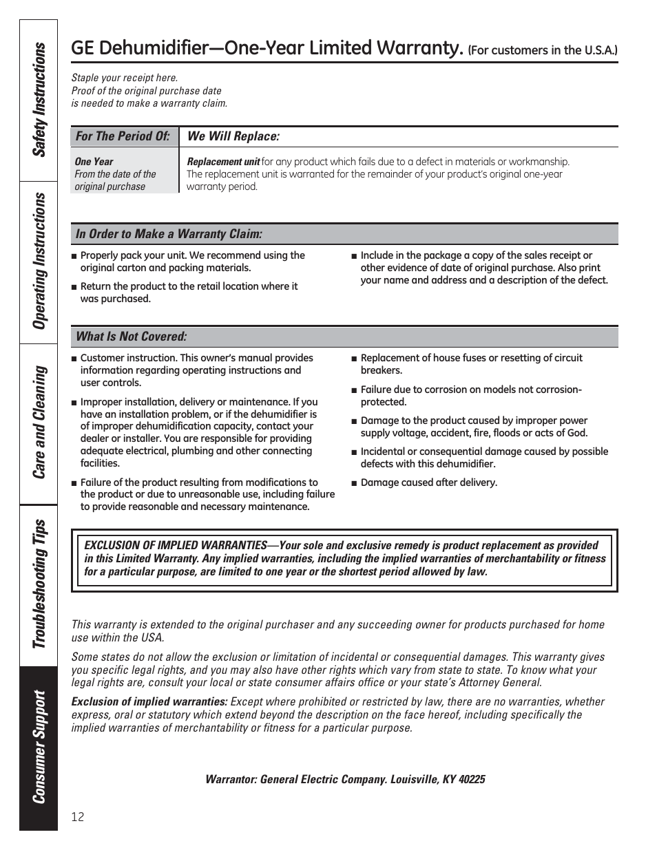 Hkxplglilhu³2qh<hdu/lplwhg:duudqw | GE ADER50LQ User Manual | Page 12 / 36