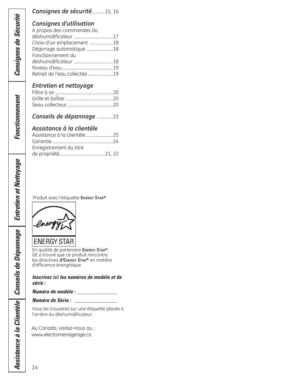 Consignes de sécurité, Consignes d’utilisation, Entretien et nettoyage | Conseils de dépannage, Assistance à la clientèle | GE ADER50LQ User Manual | Page 14 / 36