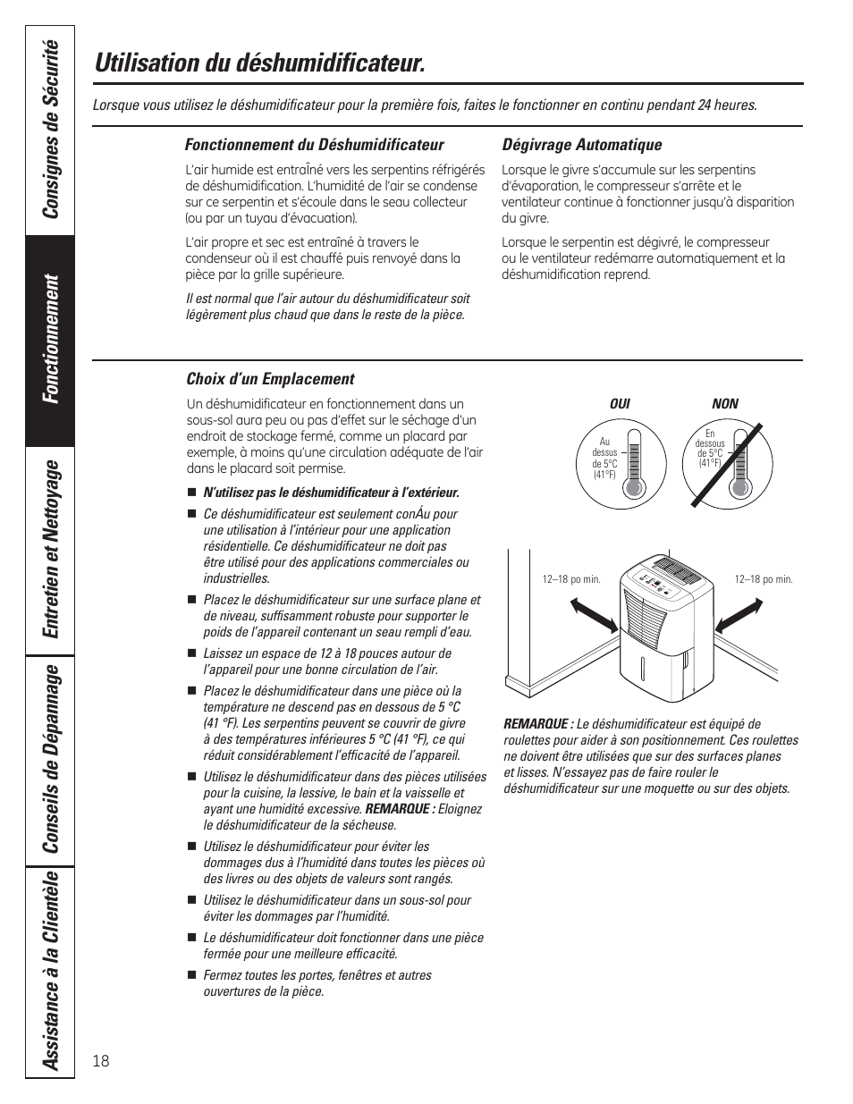 Utilisation du déshumidificateur | GE ADER50LQ User Manual | Page 18 / 36