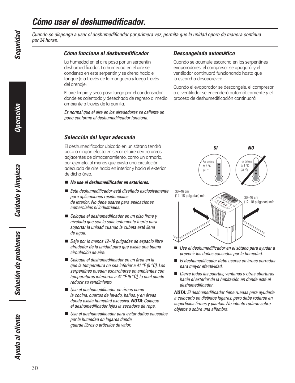 Cómo usar el deshumedificador | GE ADER50LQ User Manual | Page 30 / 36