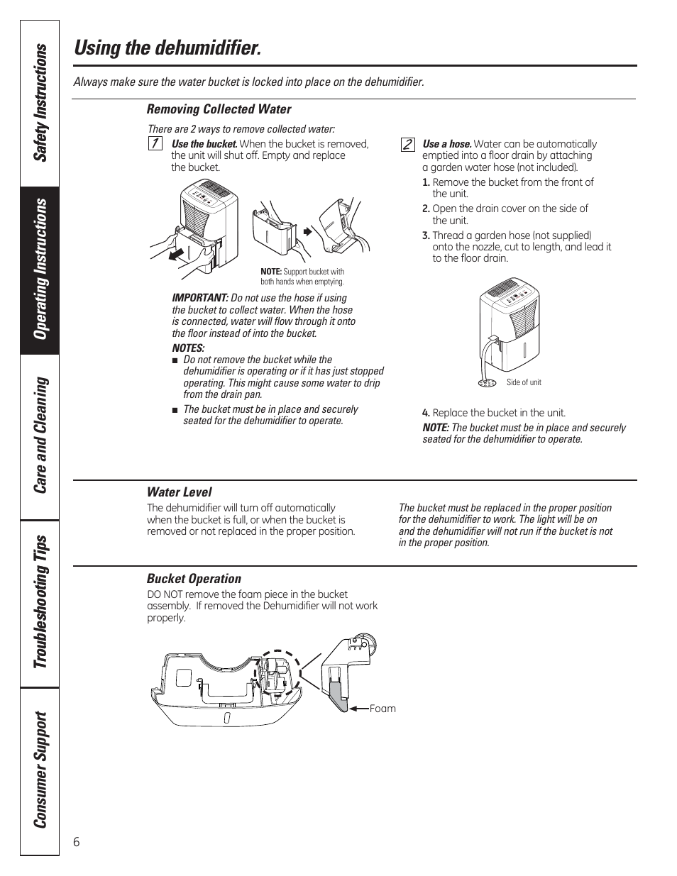 Using the dehumidifier | GE ADER50LQ User Manual | Page 6 / 36