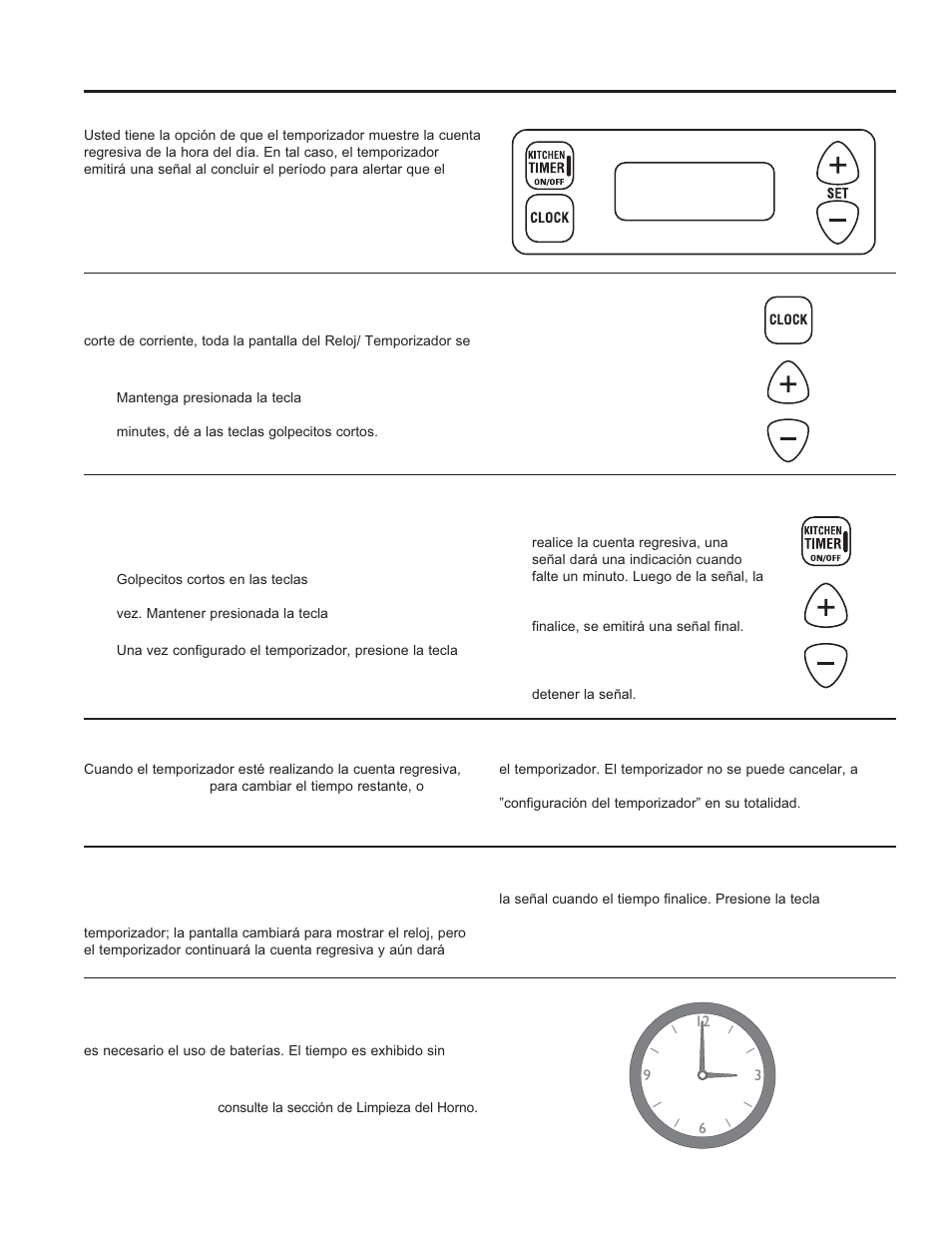 Uso del reloj y el temporizador, Uso del horno: uso del r eloj y el t emporizador, Reloj (en algunos modelos) | GE JGBS14PCFWW User Manual | Page 36 / 48