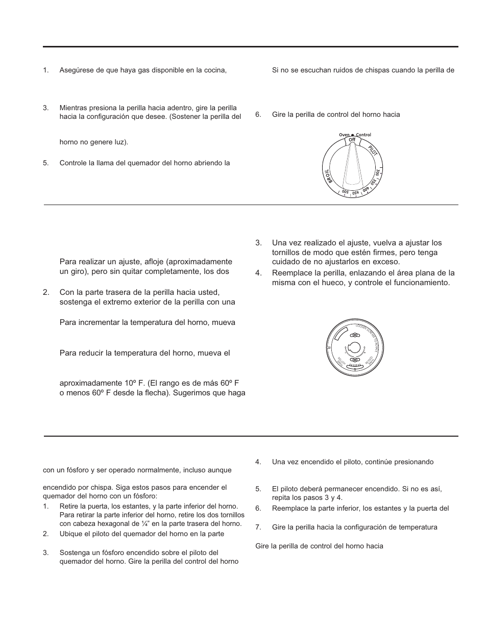 Uso del horno, Contr oles del horno controles del horno, Para usar el horno | Cómo encender el horno con un fósforo | GE JGBS14PCFWW User Manual | Page 38 / 48