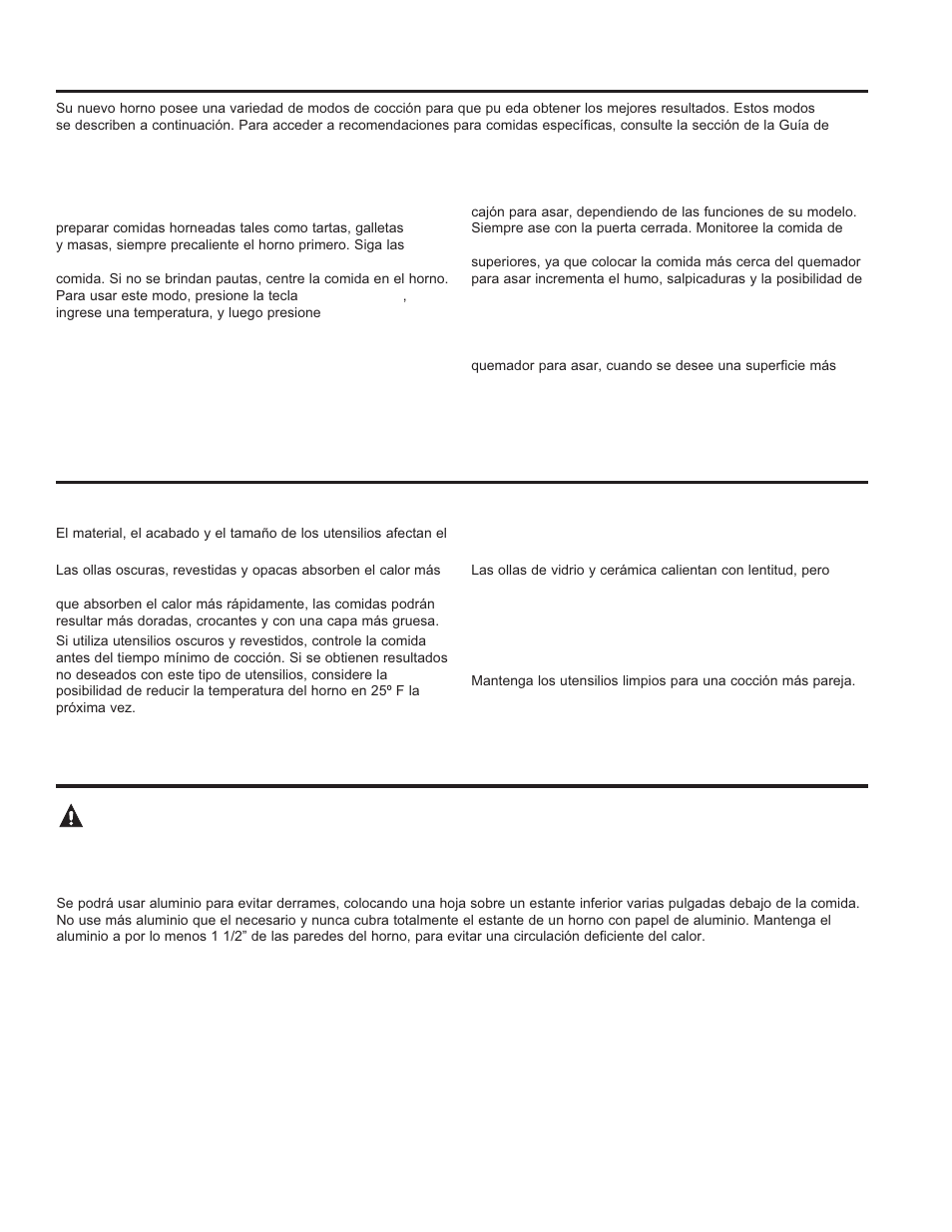 Utensilios, Modos de cocción, Papel de aluminio y cobertores del horno | GE JGBS14PCFWW User Manual | Page 39 / 48