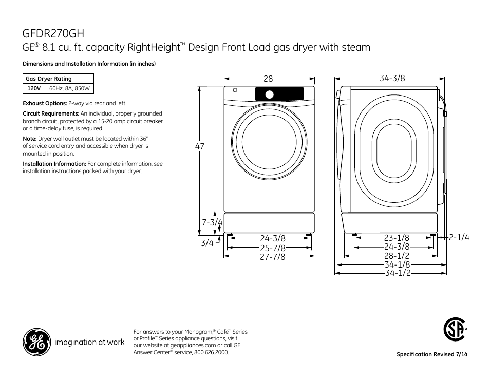 GE GFDR270GHWW User Manual | 4 pages