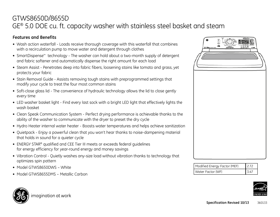 GE GTWS8650DWS User Manual | Page 2 / 2